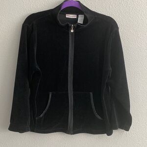 1775- black velvet zip up sweater- Size Medium